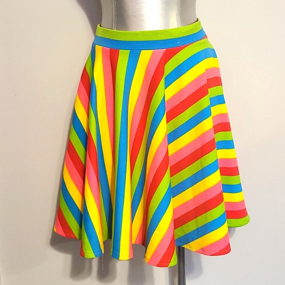 Designer Maggie barry hand made Striped swing skirt with elastic waist band.